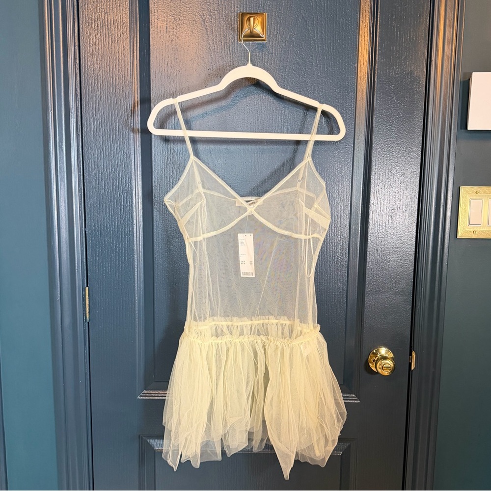 NWT Urban Outfitters Elegant Butter Yellow Sheer Overlay Tulle Dress